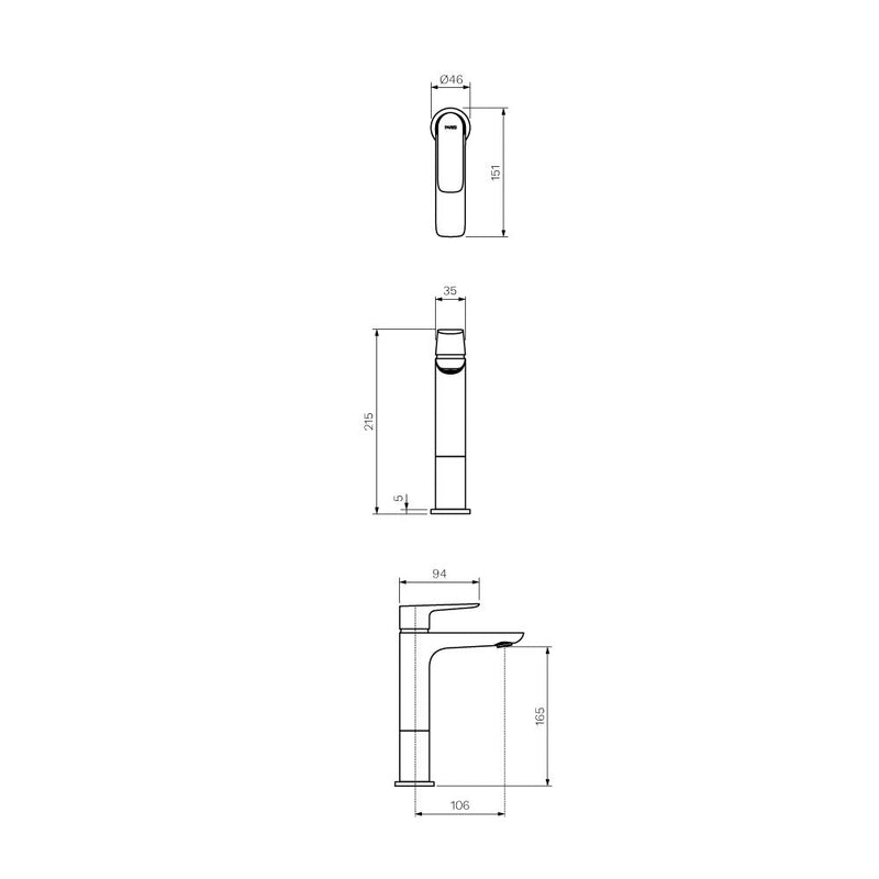 Parisi Slim II Mid Basin Mixer - Brushed Brass