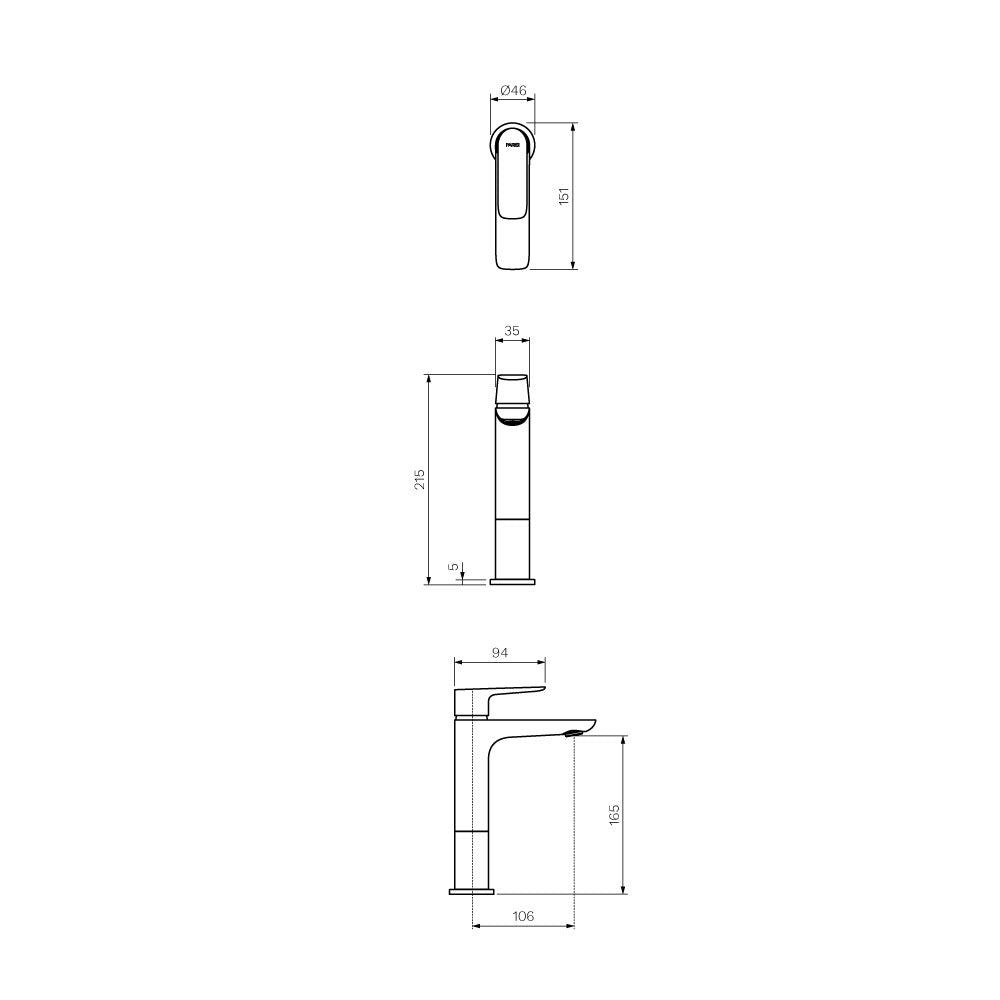 Parisi Slim II Mid Basin Mixer - Matte Black - S2.01-1HH60.02
