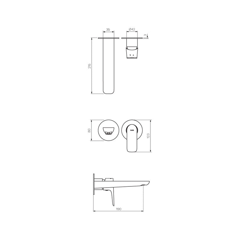 Parisi Slim II Wall Mixer 190mm - Brushed Nickel