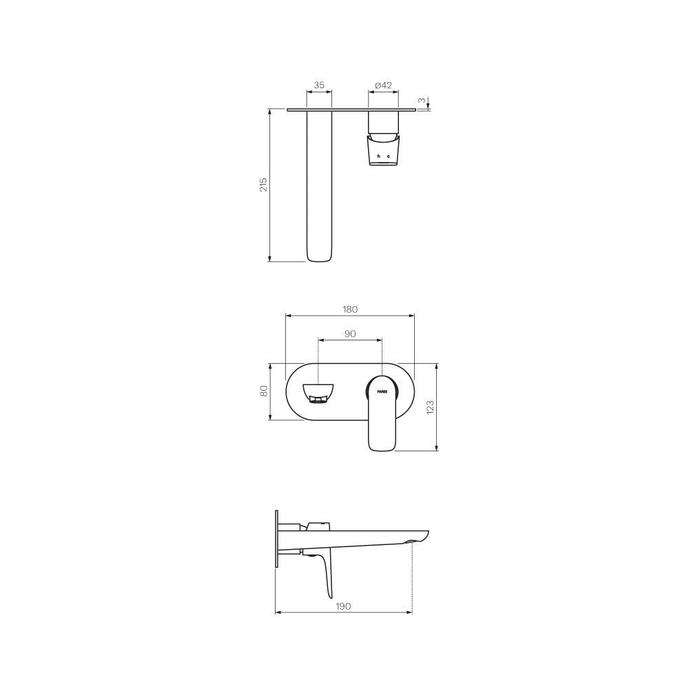 Parisi Slim II Wall Mixer 190mm - Brushed Brass - S2.01-2E190.46