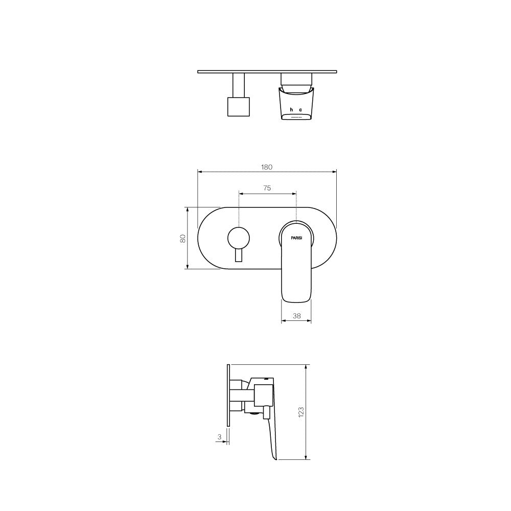Parisi Slim II Wall Mixer with 2-Way Diverter - Fucile - S2.04.50