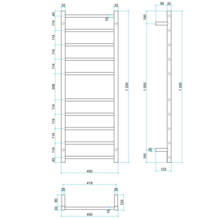 Thermorail 240V Round 450 Heated Towel Rail - SR19MB Matte Black