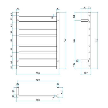 Thermogroup 240V Straight 530 Round Ladder Heated Towel Rail - SR23M Polished Stainless Steel