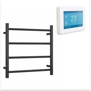 Thermorail 240V Straight 550 Round Heated Towel Ladder w/White Dual Control Thermostat - SR25MB Matte Black - SR25MB + 5245