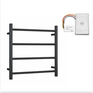 Thermorail 240V Straight 550 Round Heated Towel Ladder w/Eco Timer - SR25MB Matte Black - SR25MB + ET12C