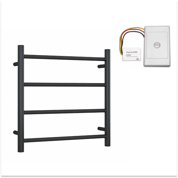 Thermogroup SR25MB 4 Bar Straight Round Heated Towel Ladder 550mm includes Eco Timer - Matte Black
