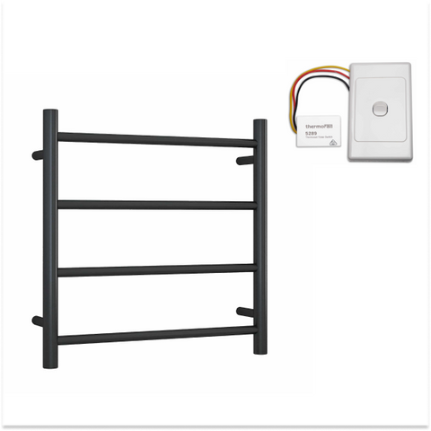 Thermogroup SR25MB 4 Bar Straight Round Heated Towel Ladder 550mm includes Eco Timer - Matte Black