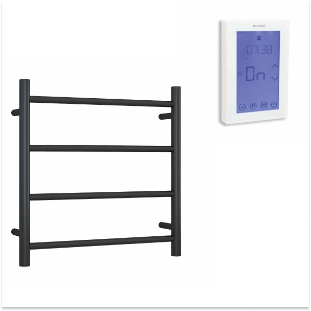 Thermogroup SR25MB 4 Bar Straight Round Heated Towel Ladder 550mm includes 7 Day Timer - Matte Black