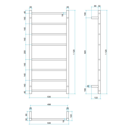 Thermogroup Straight 530 Round Ladder Heated Towel Rail - SR27M Polished Stainless Steel