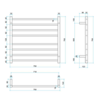 Thermorail 240V Straight 750 Round Ladder Heated Towel Rail - SR33M Polished Stainless Steel