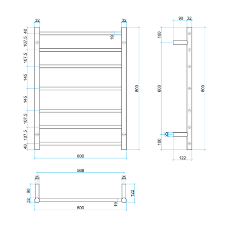 Thermorail 240V Round 600 Heated Towel Rail - SR44MB Matte Black