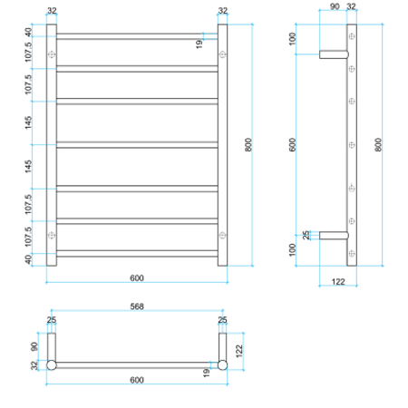 Thermorail 240V Round 600 Ladder Heated Towel Rail - SR44MGM Gun Metal
