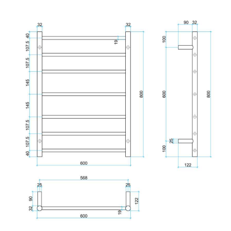Thermogroup 240V Straight 600 Round Ladder Heated Towel Rail - SR44M Polished Stainless Steel