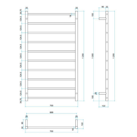 Thermorail 240V Straight 700 Round Ladder Heated Towel Rail - SR69M Polished Stainless Steel