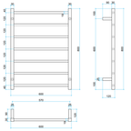 Thermogroup 240V Straight 600 Square Ladder Heated Towel Rail - SSB44M Brushed Stainless Steel