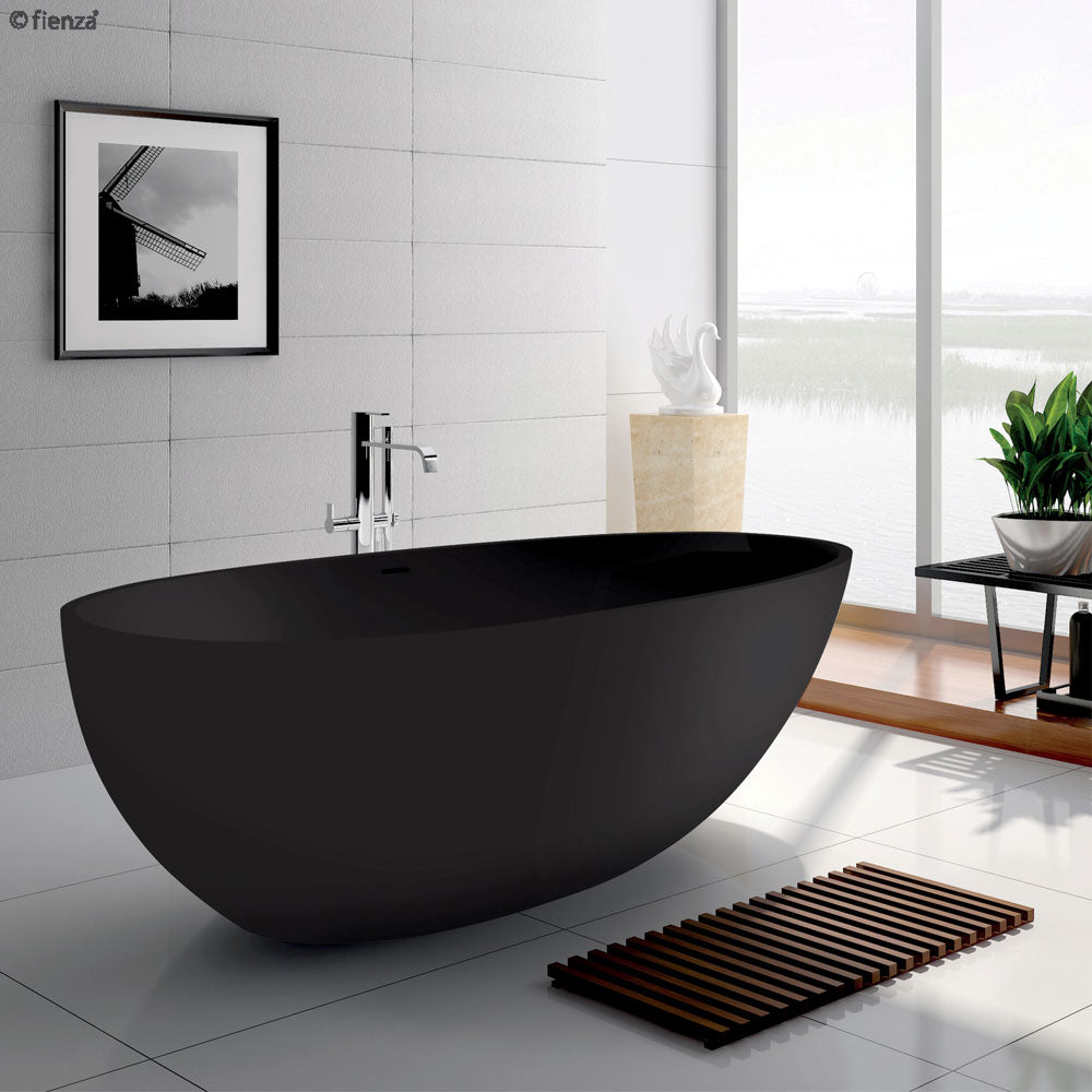 Fienza Bahama 1685mm Freestanding Stone Bath with Overflow - Matte Black - ST03-MB