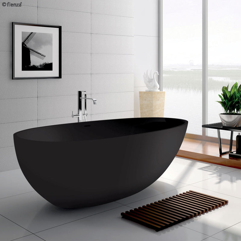 Fienza Bahama 1685mm Freestanding Stone Bath with Overflow - Matte Black