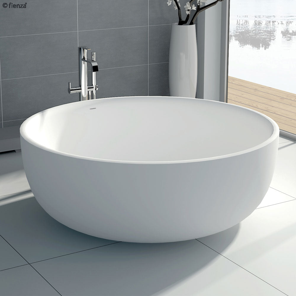 Fienza Shinto 1350mm Freestanding Stone Bath With Overflow - Matte White - ST13