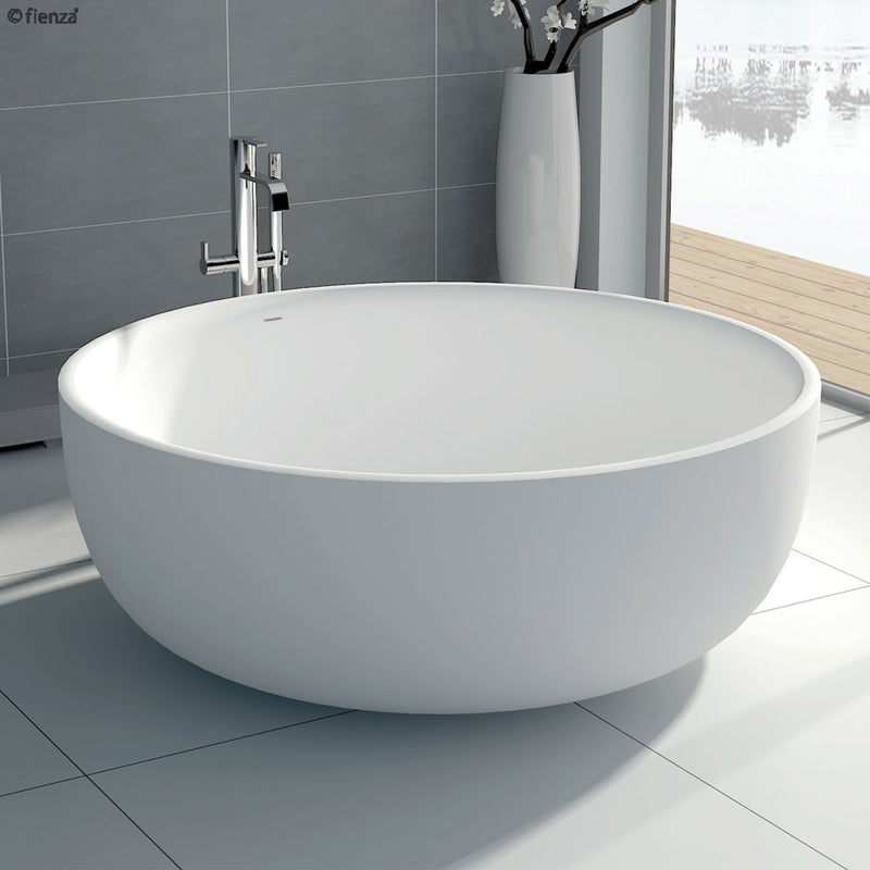Fienza Shinto 1350mm Freestanding Stone Bath With Overflow - Matte White