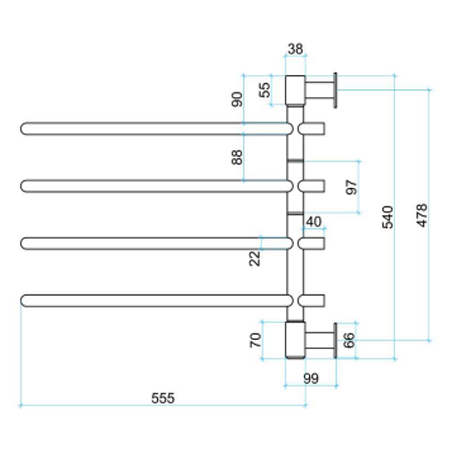 Thermorail 240V Straight/Round 600 Swivel Heated Towel Rail - SV24 Polished Stainless Steel