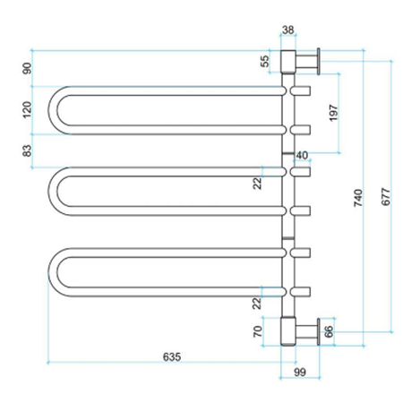 Thermorail 240V Straight/Round 675 Swivel Heated Towel Rail - SV43 Polished Stainless Steel
