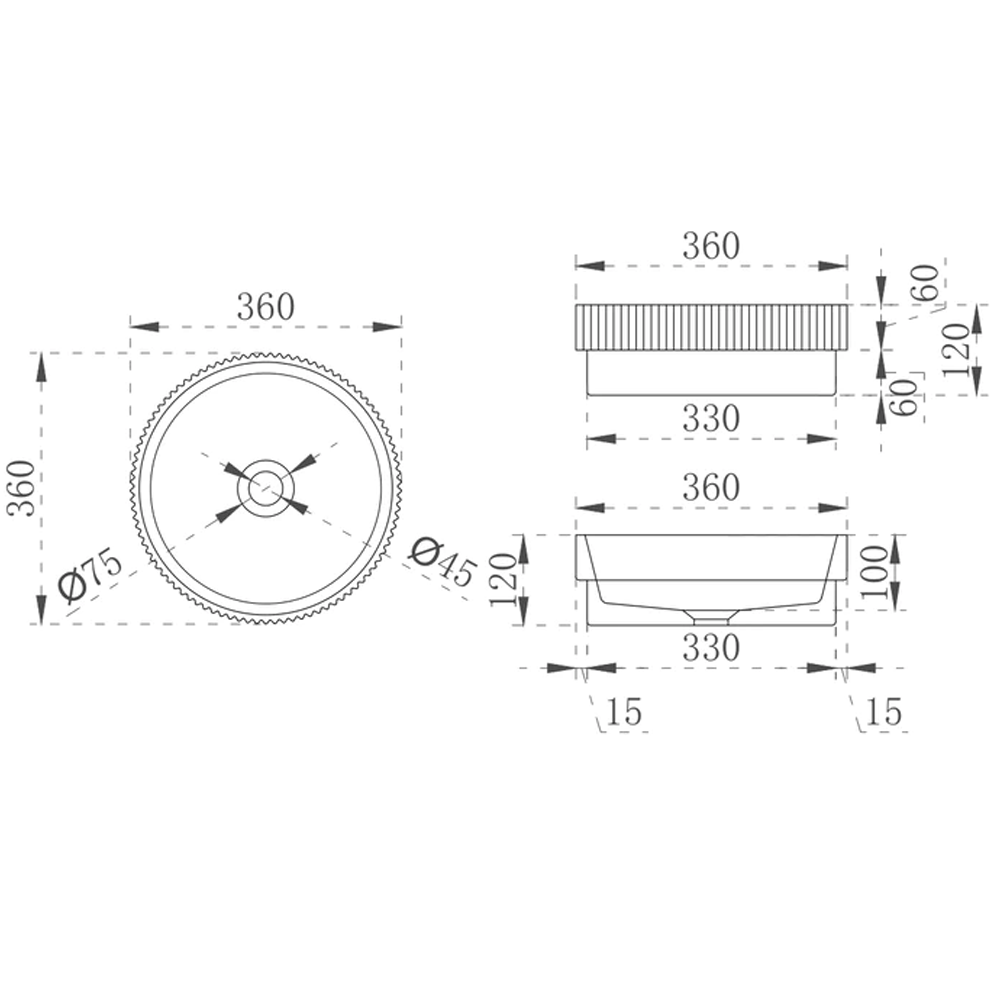 Cassa Design V-Groove Semi Inset Basin - Matte White - VG363612