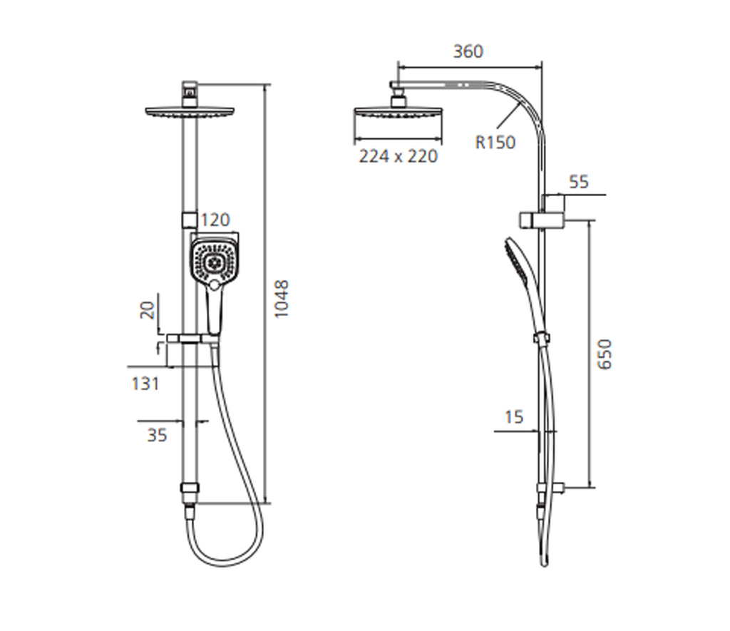 Oliveri Monaco Dual Shower Set - Matte Black - MO36342MB