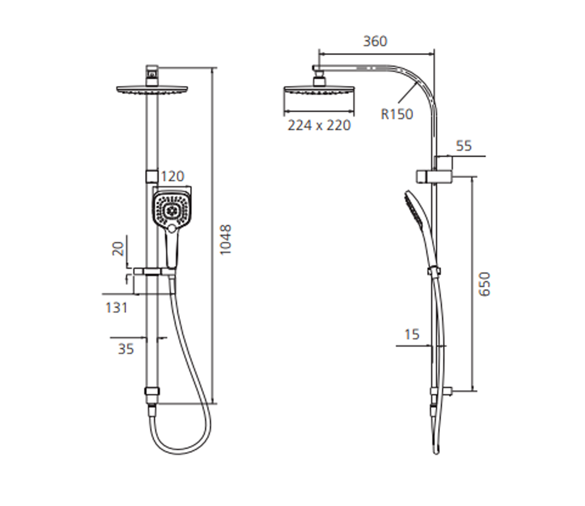 Oliveri Monaco Dual Shower Set - Matte Black - MO36342MB