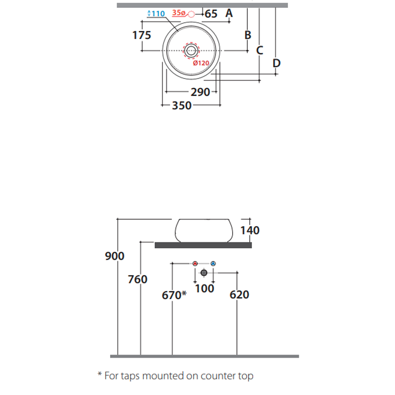 Globo T-Edge Organic Round Countertop Basin 350mm - Gloss White - TE035BI