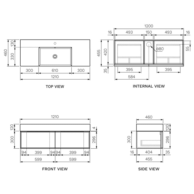 Parisi Float Twenty 1200 Wall Mounted Cabinet with Integrated Bowl Top 1TH