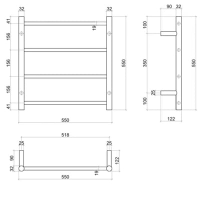 Thermorail 240V Straight 550 Round Heated Towel Ladder w/Eco Timer - SR25MB Matte Black - SR25MB + ET12C