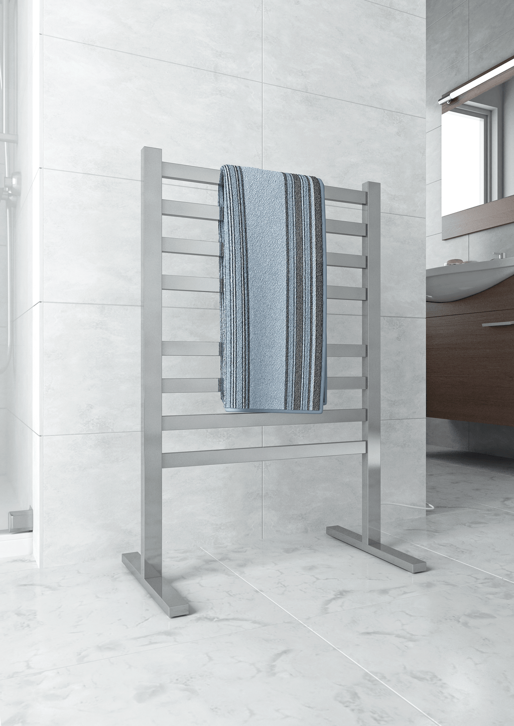 Thermogroup 240V Freestanding 590 Straight/Round Heated Towel Rail - FS55E Polished Stainless Steel