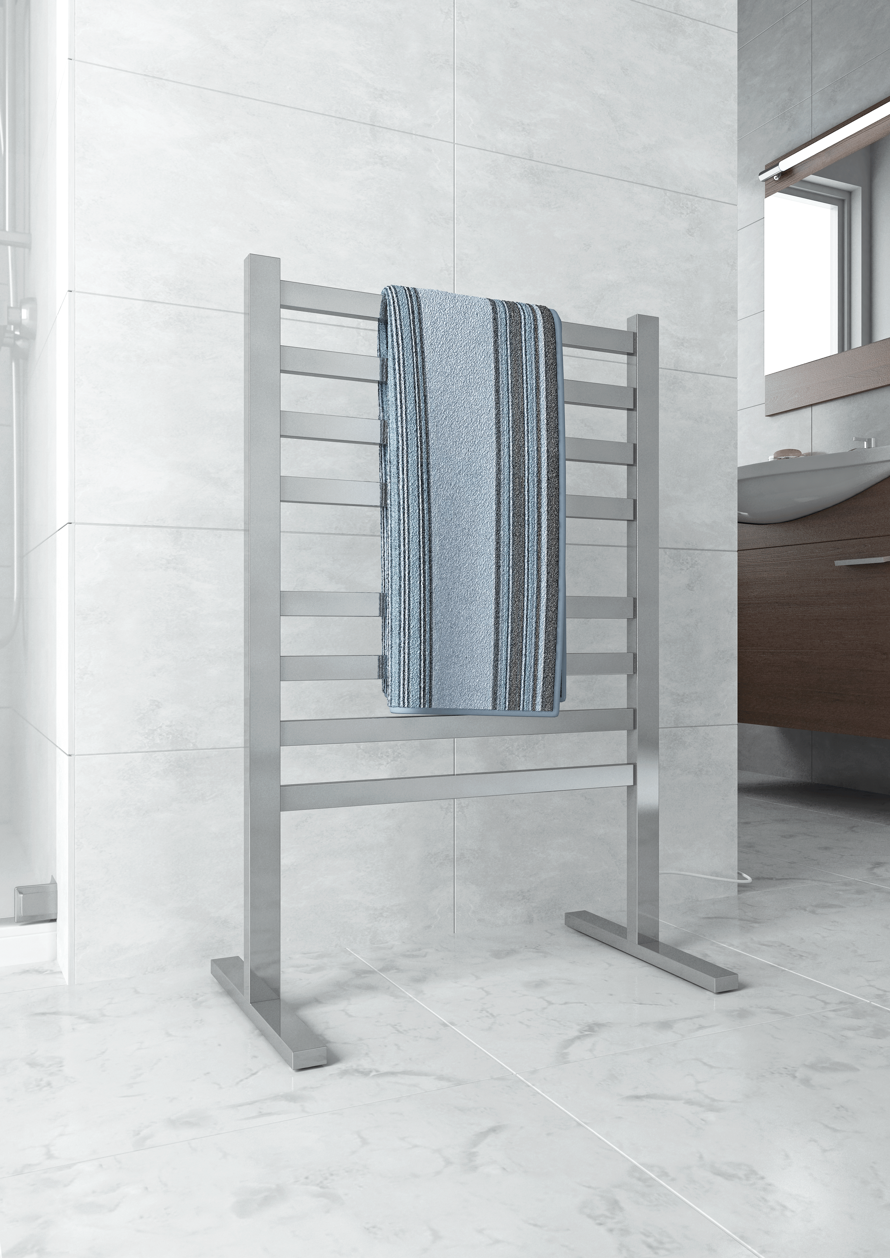 Thermogroup 240V Freestanding 590 Straight/Round Heated Towel Rail - FS55E Polished Stainless Steel