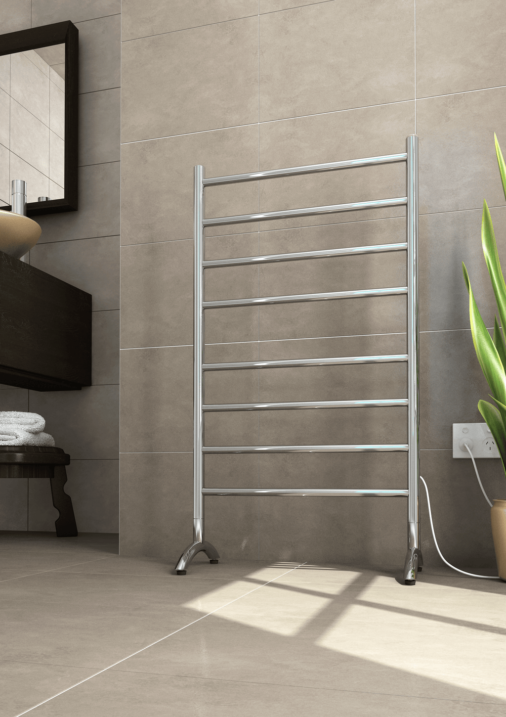 Thermorail 240V Freestanding 600 Straight/Round Heated Towel Rail - FS66E Polished Stainless Steel