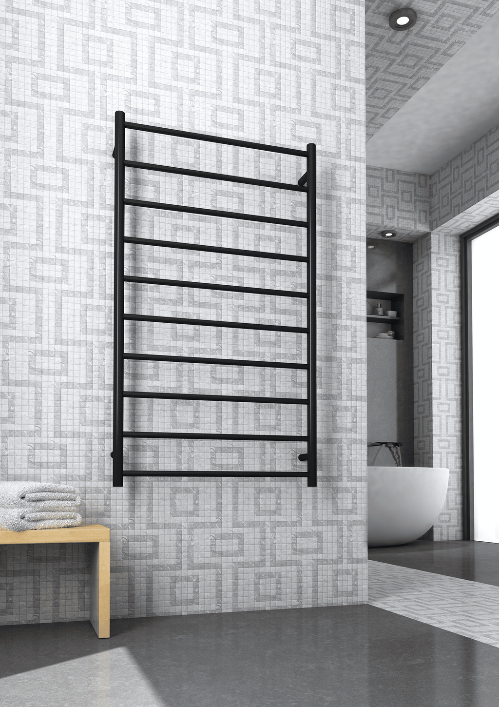 Thermorail 240V Straight 700 Round Heated Towel Rail - SR69MB Matte Black