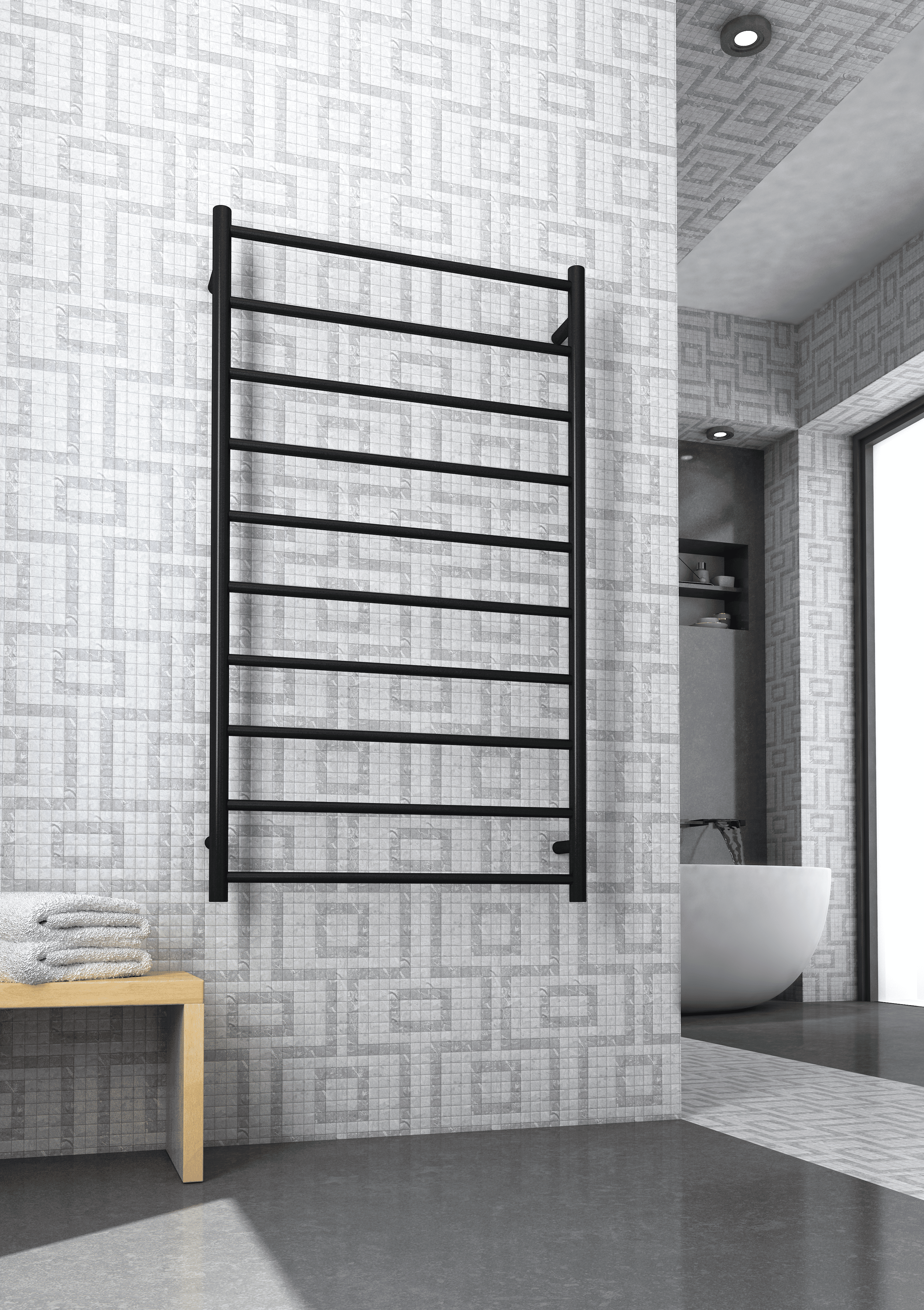 Thermorail 240V Straight 700 Round Heated Towel Rail - SR69MB Matte Black