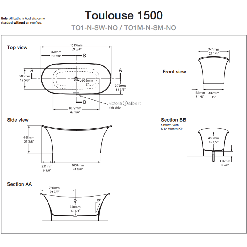 Victoria + Albert Toulouse 1500mm Freestanding Bath - Gloss White - TO1-N-SW-NO