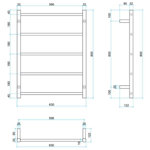 Thermogroup USR54B Straight Round Non-Heated Ladder 630 x 800mm - Matte Black