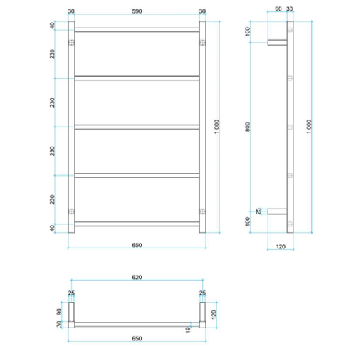 Thremorail USS56B Straight Square Non-Heated Ladder Towel Rail