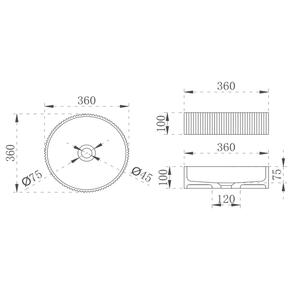 Cassa Design V-Groove Round Above Counter Basin - Matte White - VG363610