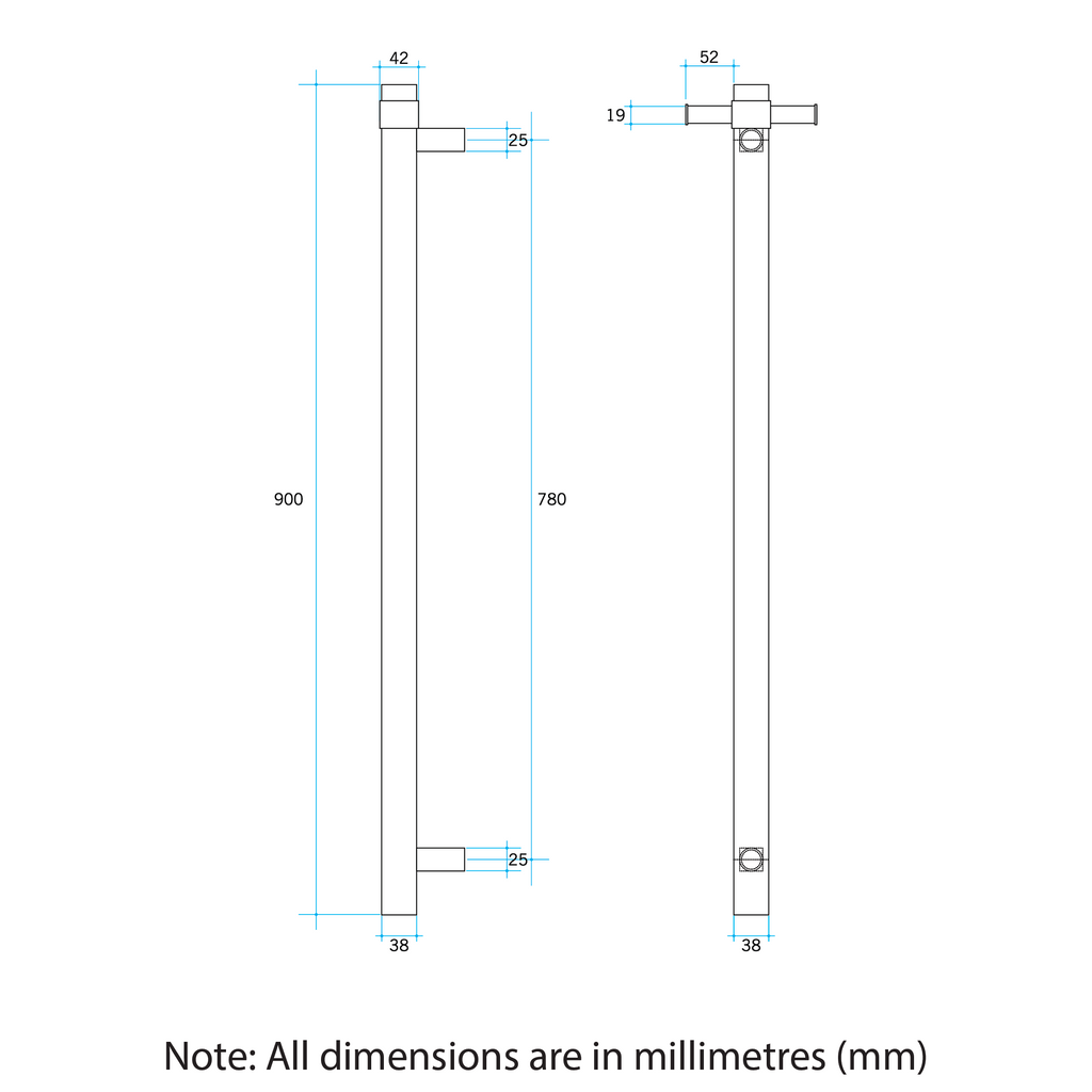 Thermogroup 12V Single Heated 900mm Vertical Bar - VS900HGM Gun Metal