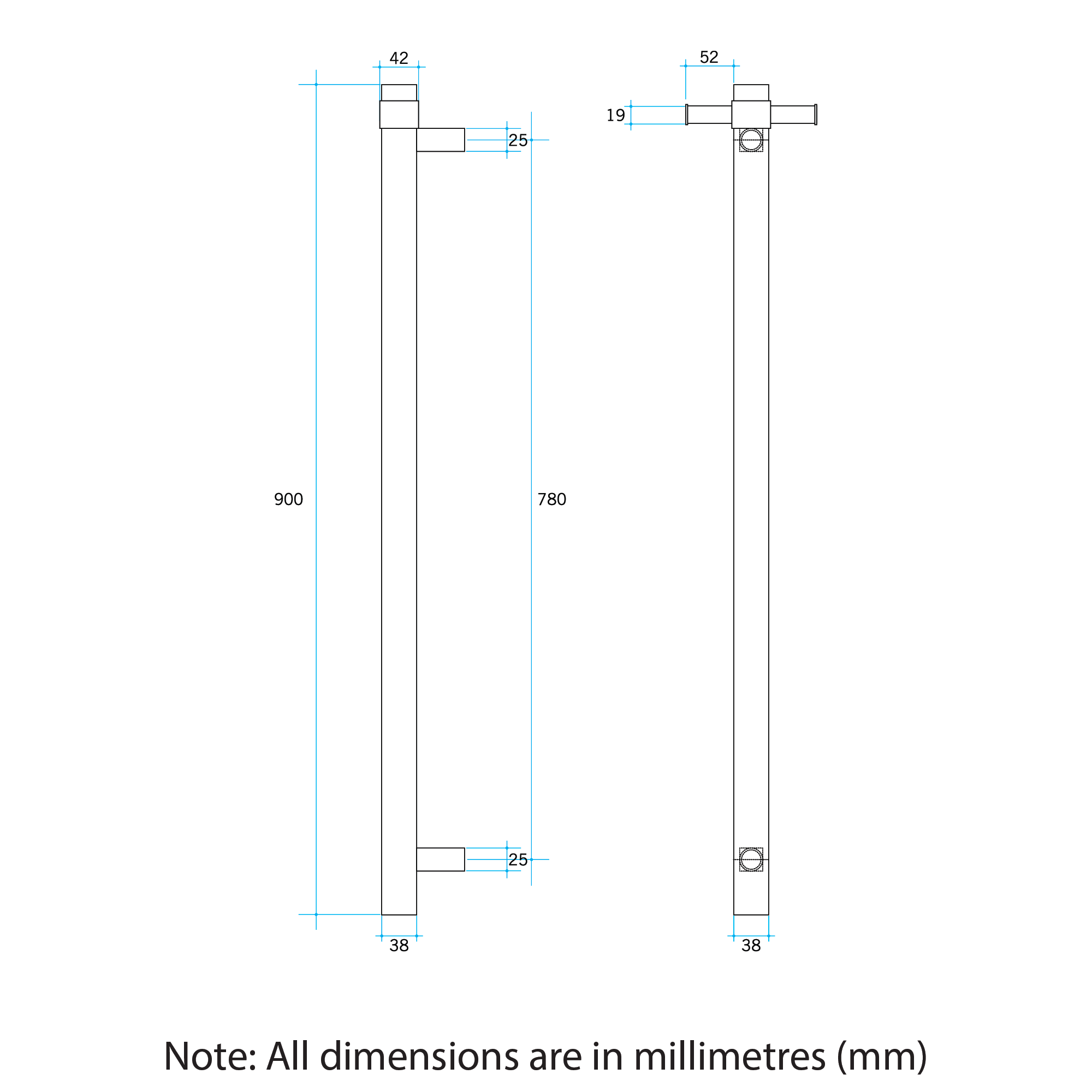 Thermorail 12V Single Heated 900mm Vertical Bar - VS900HB Matte Black