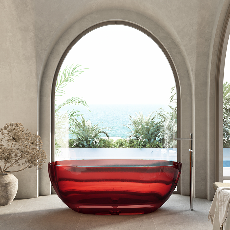 Cassa Design Wow 1500mm Translucency Resin Stone Freestanding Bath No Overflow - Vivid Red