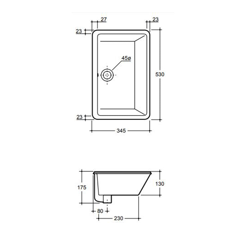 Parisi Box Under Counter Basin NTH 525x335x125mm- White Specification