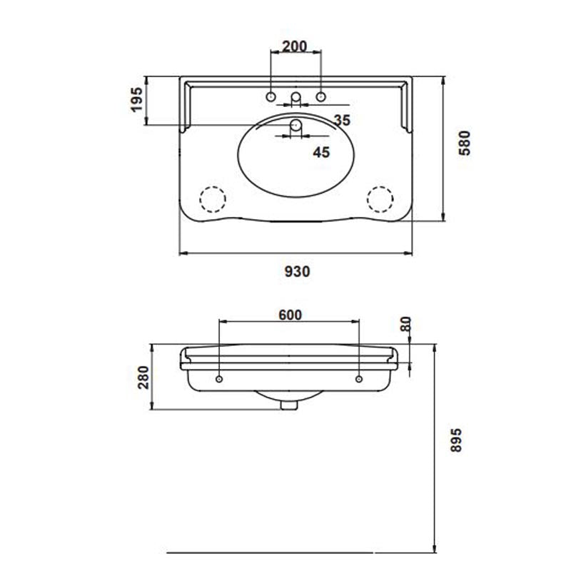 Parisi Hermitage 92 Basin with Metal Legs 1TH Specification