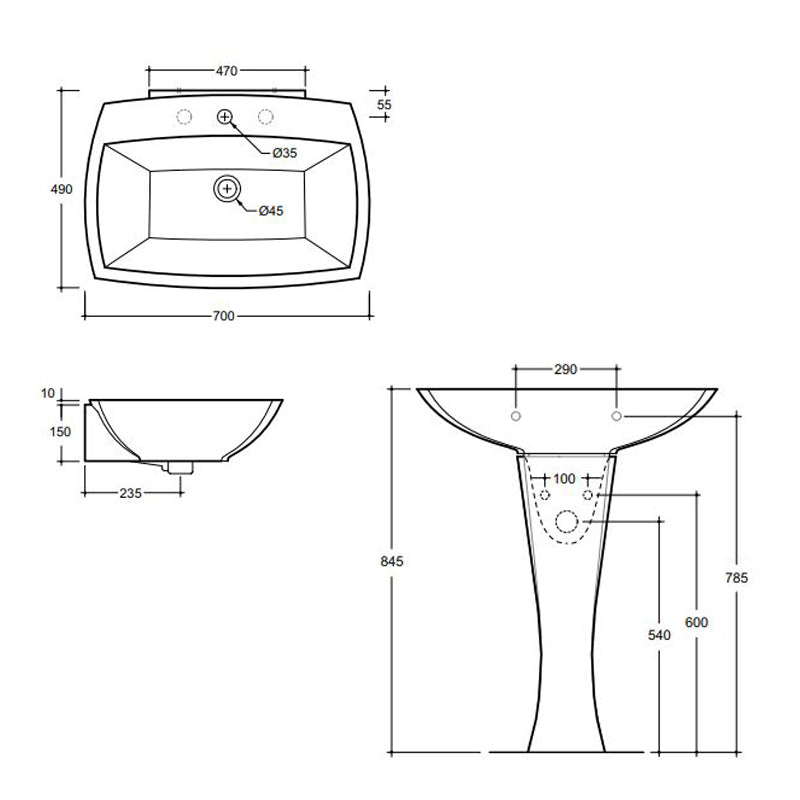 Parisi Jazz 70 Pedestal Basin 1TH-White Specification