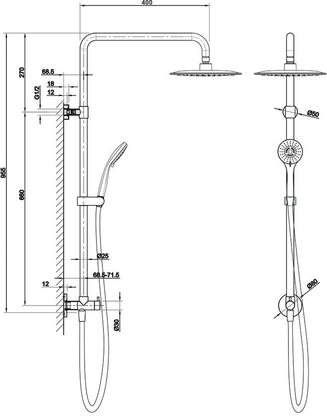 Aquas LUFT 1 Twin Shower System - Chrome - Cass Brothers