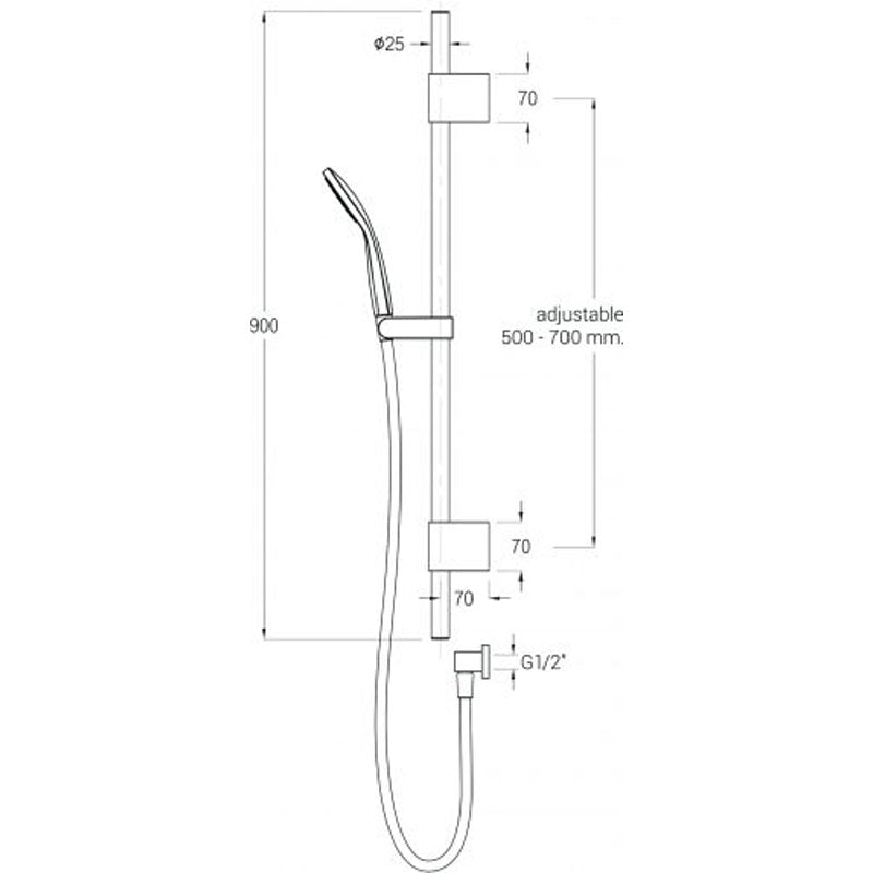 Aquas Luft Shower Rail 900mm - Matte Black - Cass Brothers