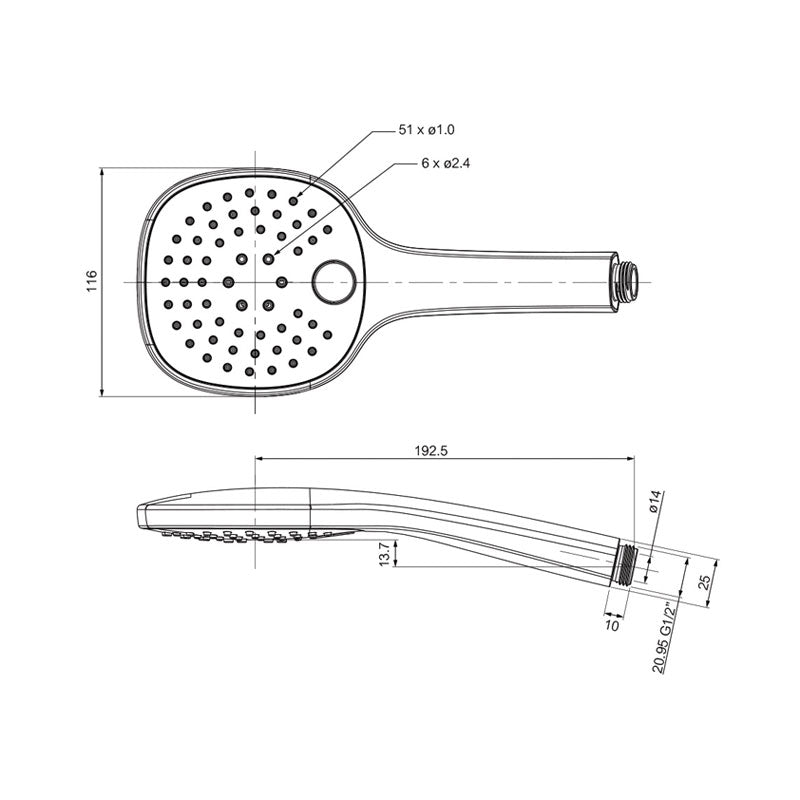 Aquas Ultra 120 Handshower 3 Function - Chrome - Cass Brothers