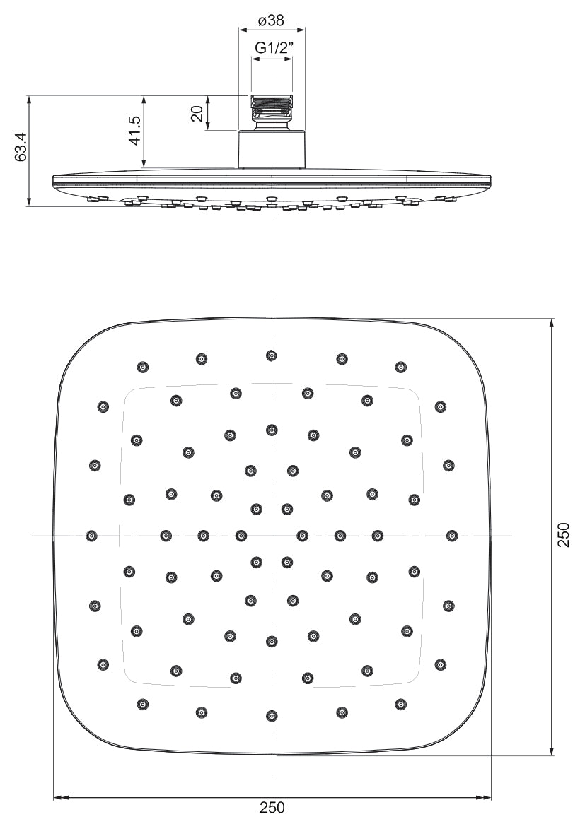 Aquas Ultra 250 Square ABS Overhead Shower - Chrome - Cass Brothers